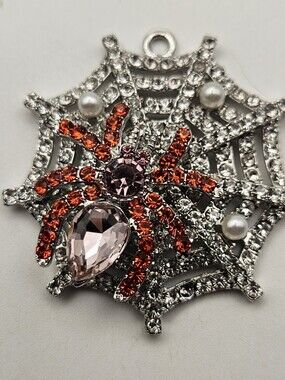 Rhinestone Spider On Web Pendant Halloween Jewelry